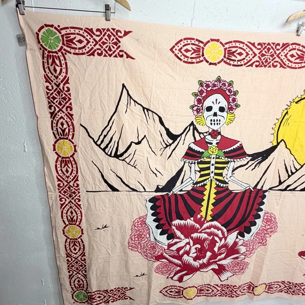 Sunshine Joy Mexican Day of the Dead Peach Tapestry 94 x 58.5”